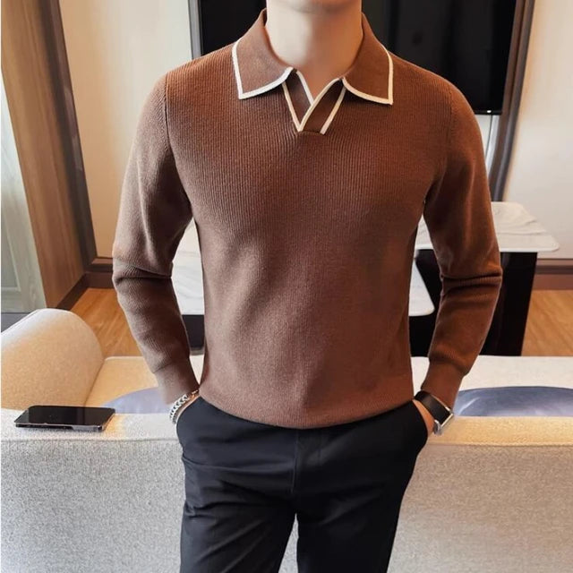 weaters/Male Slim Fit High Quality Leisure Pullover Men's Long-sleeved Sweater Coffee Asia 2XL(175cm-74kg)
