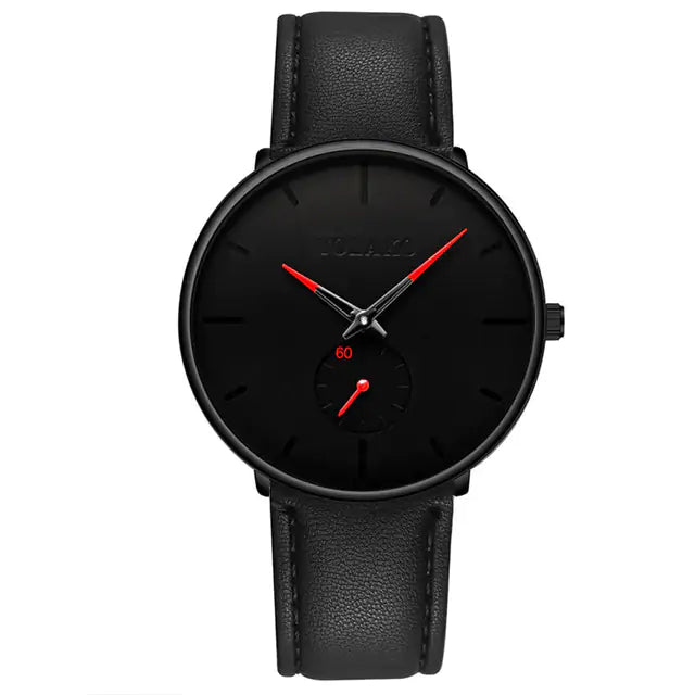 Stainless Mesh Band Watch Leather Black Red