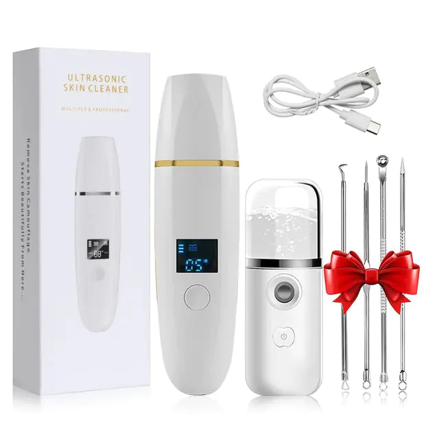 Ultrasonic Skin Scrubber: Facial Cleansing White With Gift and Spray