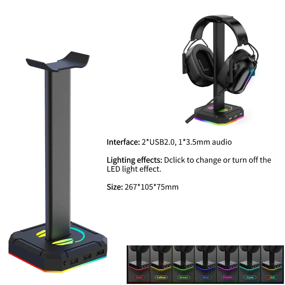 RGB Gaming Headphone Stand Black