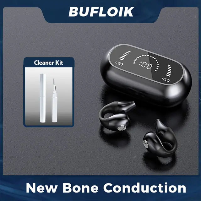 Bone Conduction Earphone Bluetooth 5.2 Ear Clip Black Clean Kit