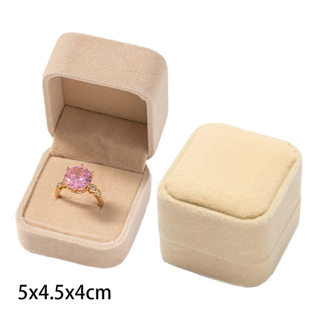 Wholesale Engagement Velvet Earring Ring Packaging Box Apricot 5x4.5x4cm