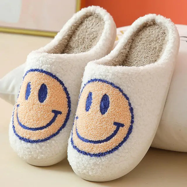 Cute Smile Pattern Fluffy Slippers Light Yellow 40-41(fit 39-40)