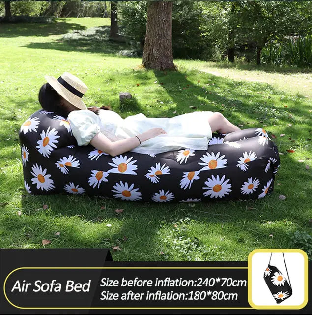 Inflatable Sofa Bed Black With Flowers