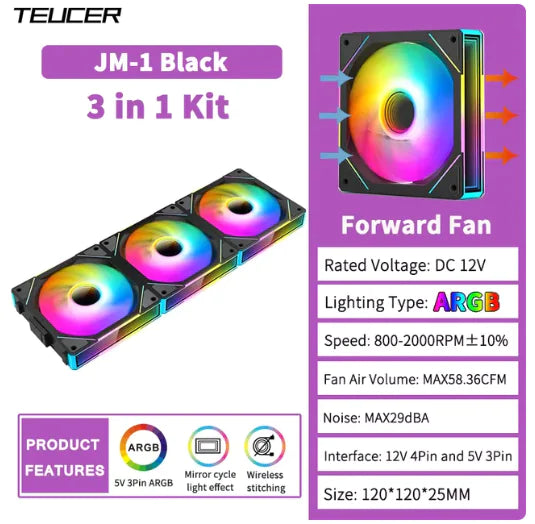 TELICER JM-1 Black RGB Fans | 3 in 1 KIT