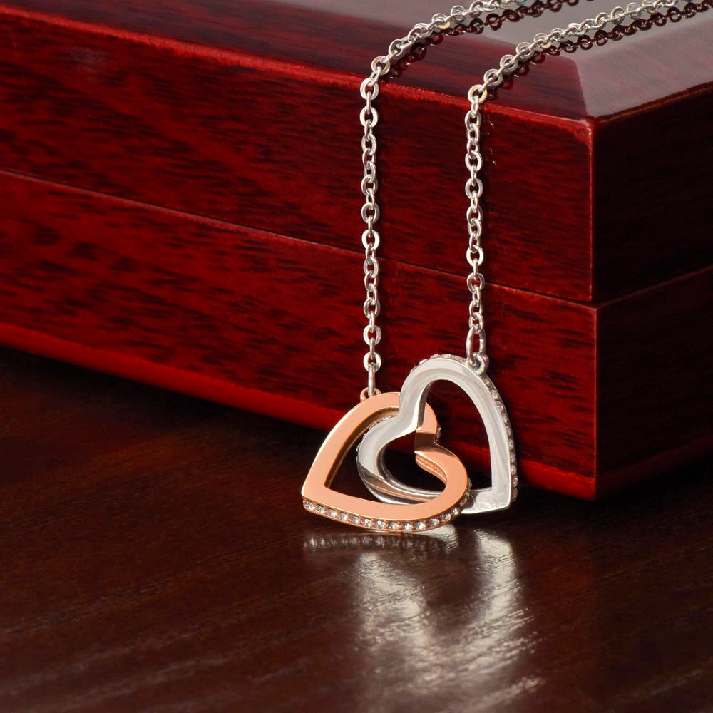 Interlocking Hearts Necklace 14k White Gold Finish Luxury Box 18" - 22" (45.72 cm - 55.88 cm)