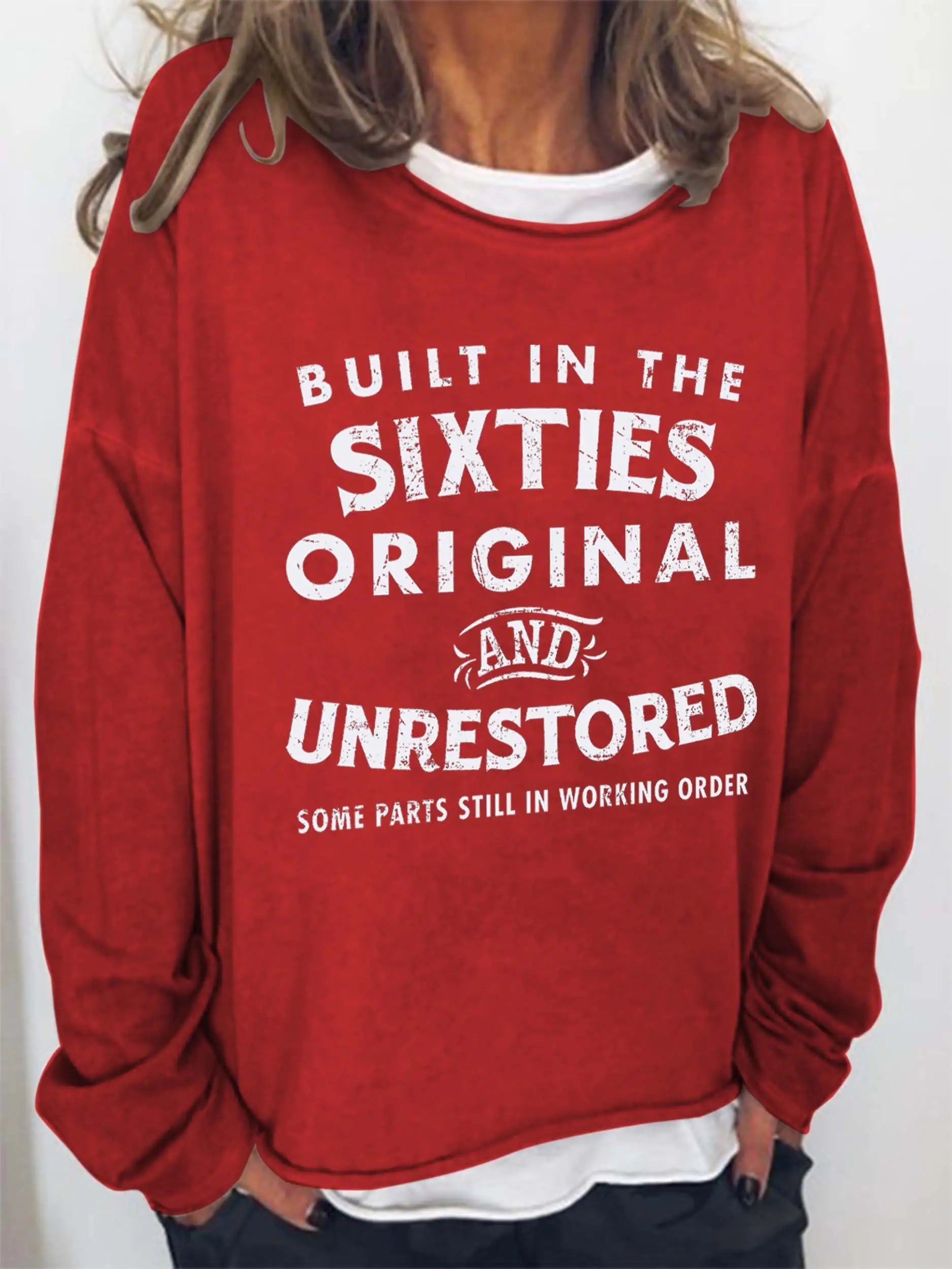 Retro Long Sleeve Women's Top Red L