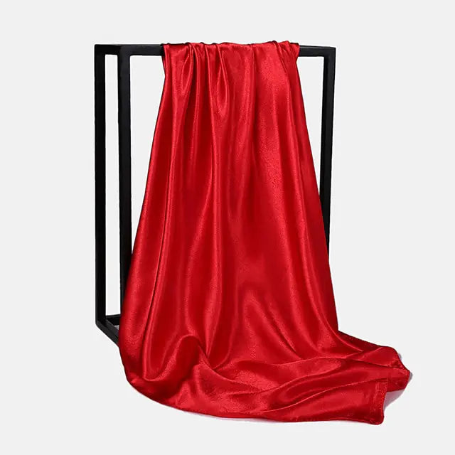 Solid Color Silk Neckerchief Scarf Red 90x90cm
