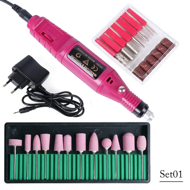 Rechargeable Electric Nail Drill Sets Pink HBS-011P Set01
