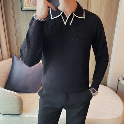weaters/Male Slim Fit High Quality Leisure Pullover Men's Long-sleeved Sweater Black Asia 3XL(178cm-80kg)