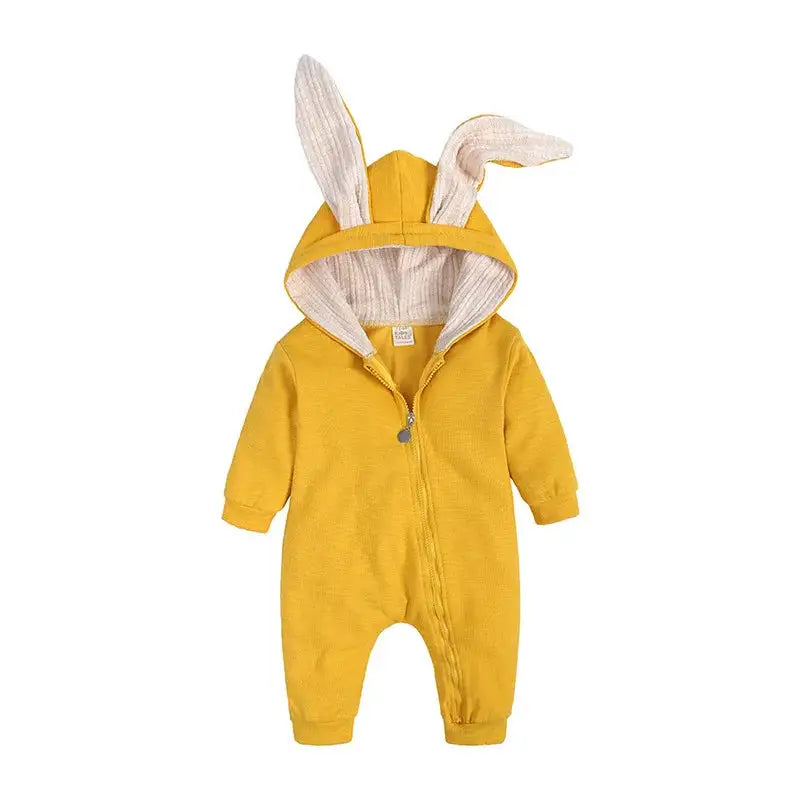 Rabbit Ear Hooded Baby Rompers Yellow 9M