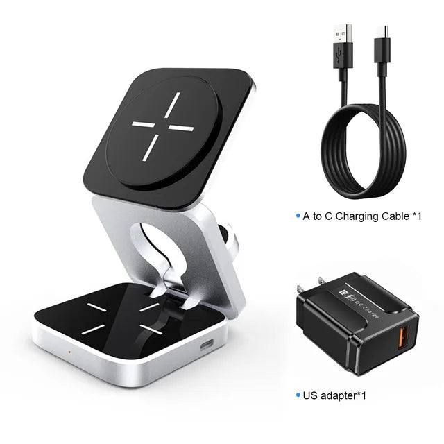3 in 1 Wireless Charging Station Black With US plug