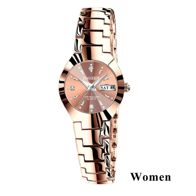 Couple Watches for Lovers Women Coffee Gold
