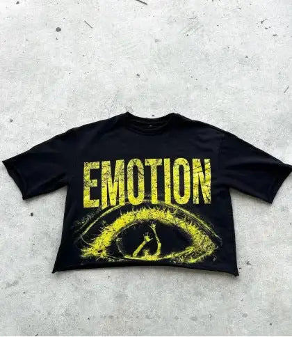 Cropped Mixed Emotion Graphic Tee Black M