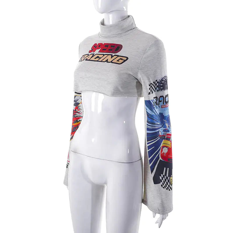 Speed Racing Cropped Knit Turtleneck Top