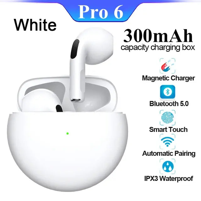 Pro 6 TWS Wireless Earphones Pro6 White
