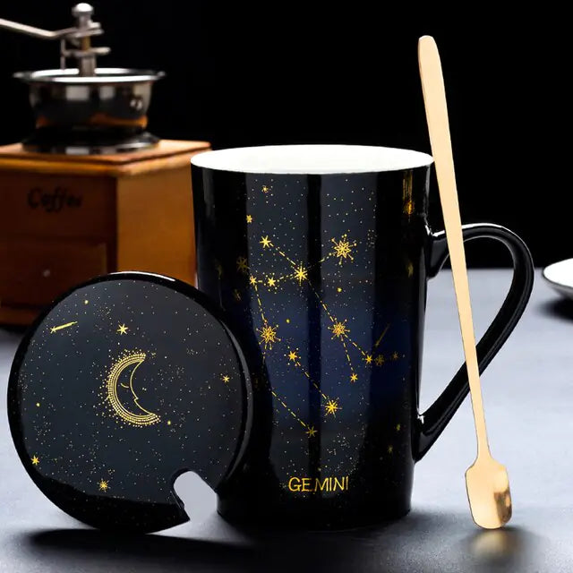 12 Constellations Creative Mugs With Spoon Gemini Black 420ml
