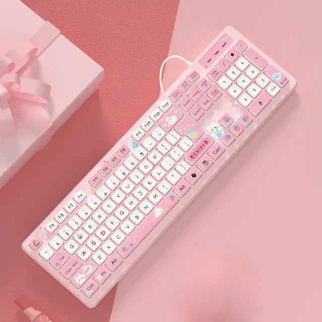 Wired Keyboard for Office PC with Mute Click Pink