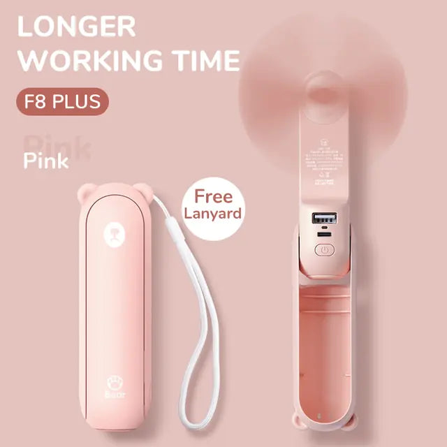 Cute Handheld Mini Fan Pink F8 Plus 4800mAh