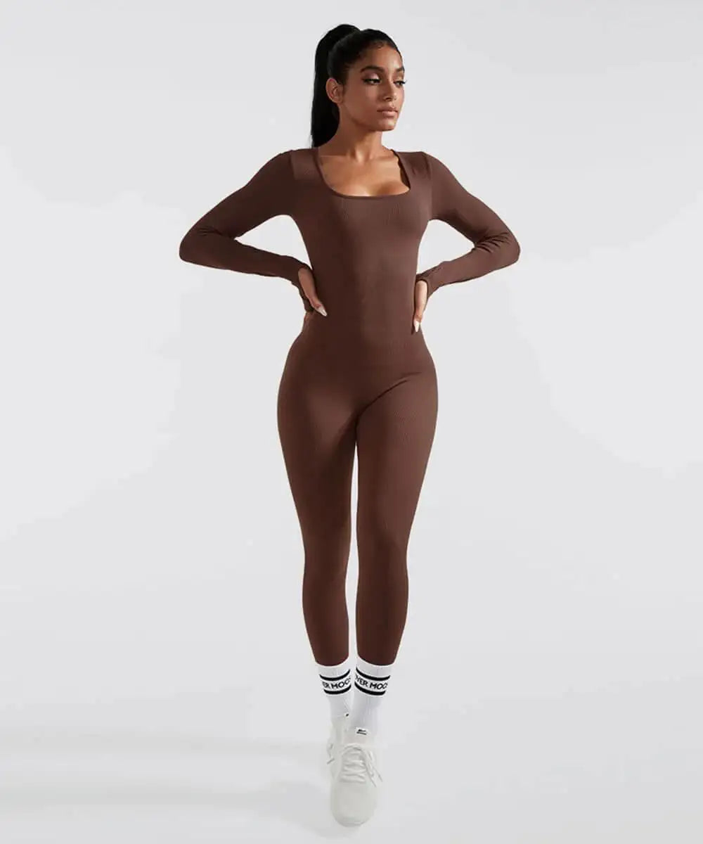 Long Sleeve Jumpsuit Brown XL