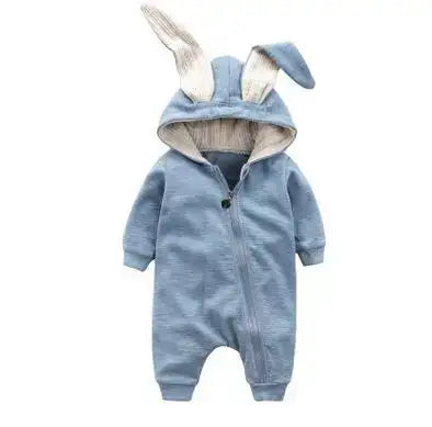 Rabbit Ear Hooded Baby Rompers Blue 6M