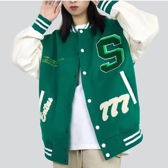 Vintage-Flair Couple's Loose Jacket Green S