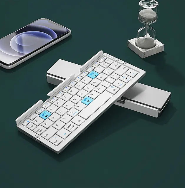 Mini Foldable Bluetooth Keyboard Silver White US Layout