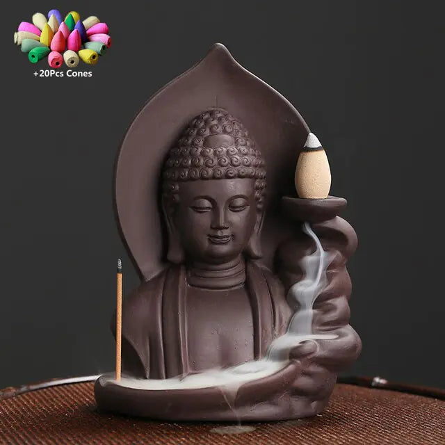 Auspicious Clouds Incense Burner Holder Chocolate Brown Burner With 20 Cones