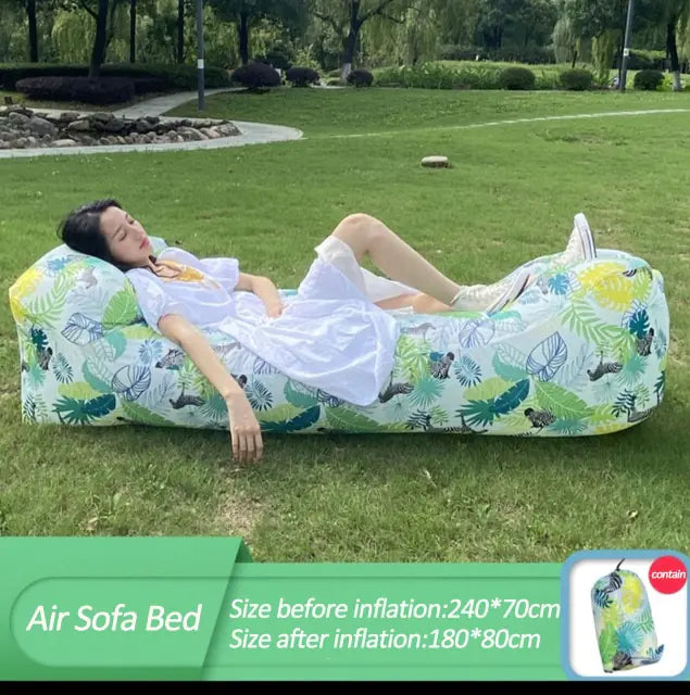 Inflatable Sofa Bed White With Leaves