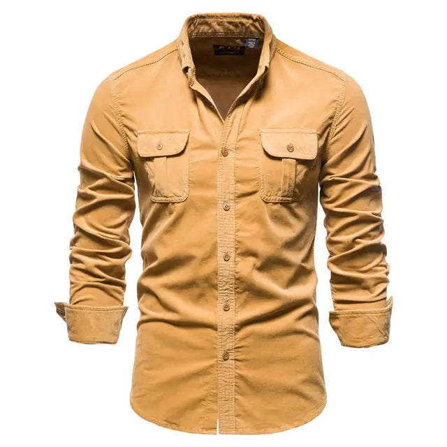 Men's Business Casual Corduroy Shirt Yellow M 55-65kg