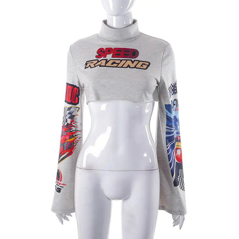 Speed Racing Cropped Knit Turtleneck Top