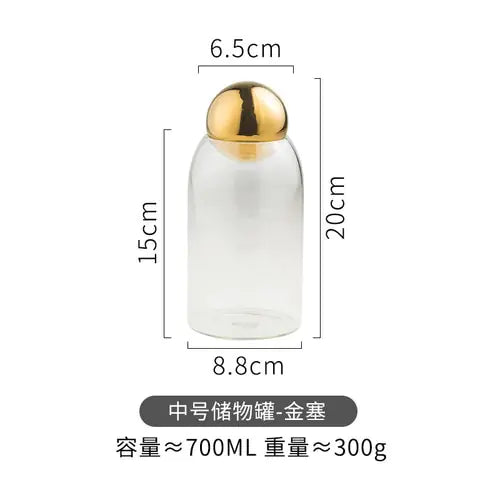 Transparent Glass Sealed Jar Golden Stopper M