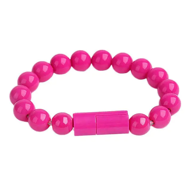 Bead Bracelet USB Charging Cord Rose Red Type2 for Android