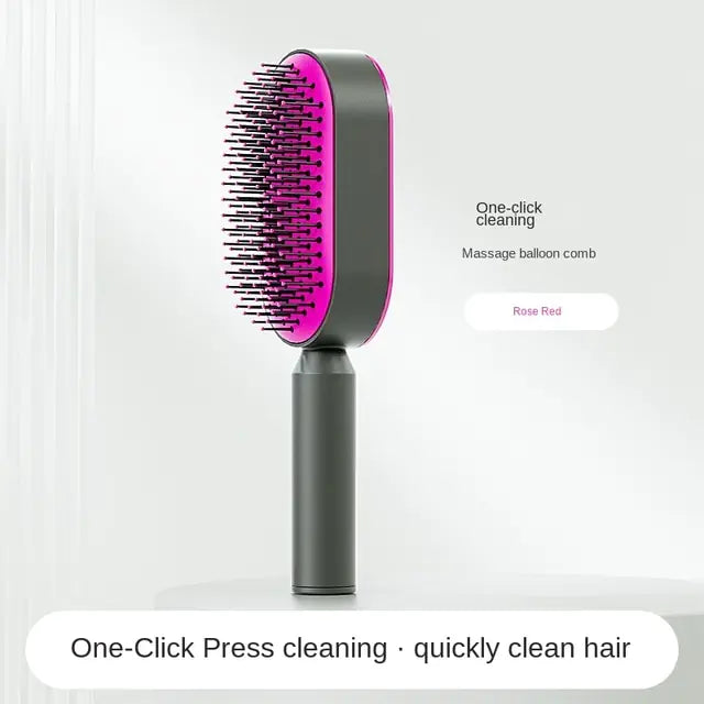Self Cleaning Anti-Static Hair Brush RoseRed