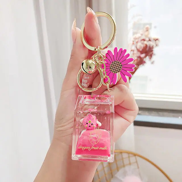 Quicksand Fruit Daisy Keychain Charm Pink Style 7