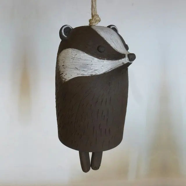 Vintage Animal Bell Wind Chimes Brown and White H-Badger