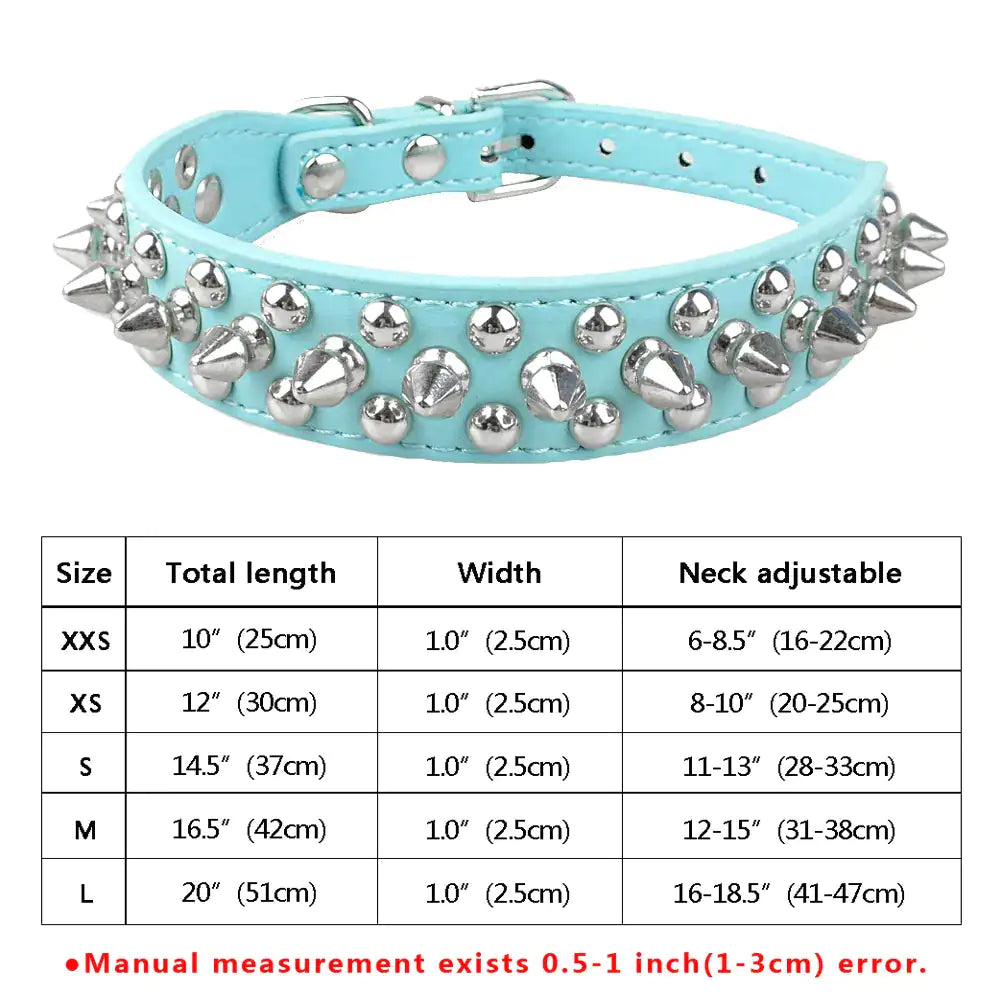 Cone Spikes Dog Collar Blue Small