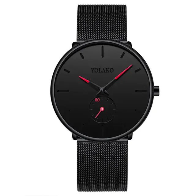 Stainless Mesh Band Watch Mesh Black Red
