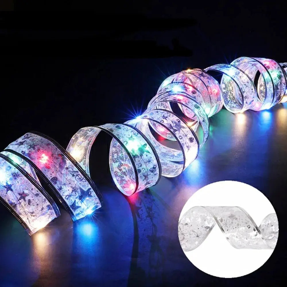 Battery-Operated Christmas Ribbon Light Silver - Multicolor