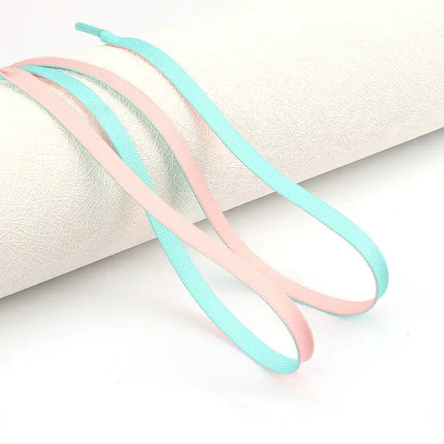 Duo-Tone Flat Shoe Laces Mint Green and Pastel Pink 120cm