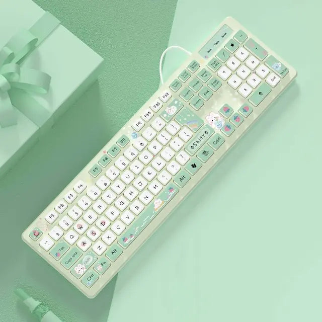 Wired Keyboard for Office PC with Mute Click Green