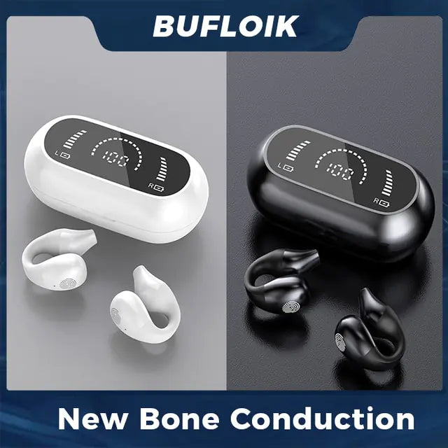 Bone Conduction Earphone Bluetooth 5.2 Ear Clip White Black