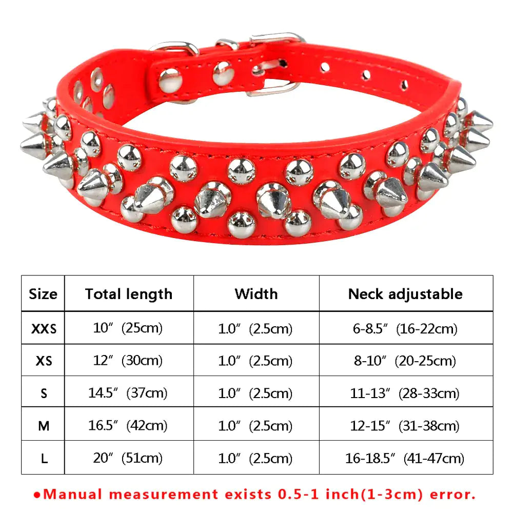 Cone Spikes Dog Collar Red Small