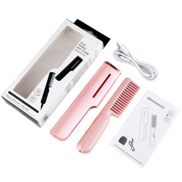 2-in-1 USB Heated Hair Comb Pink