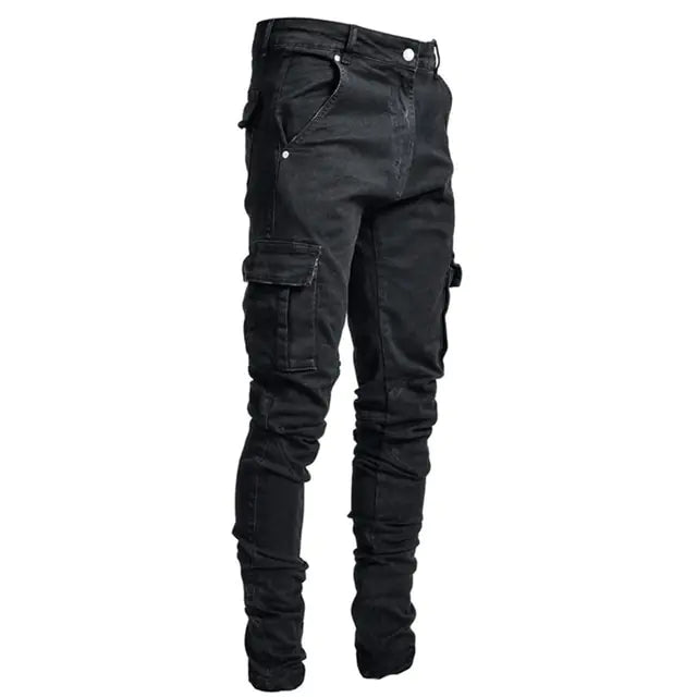 Men's Multi Pocket Cargo Jeans Black XXL