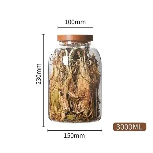 Large-Capacity Glass Jar with Wooden Lid Transparent 3000ML