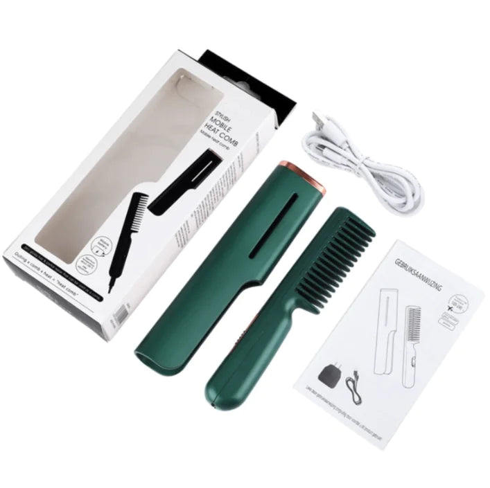 2-in-1 USB Heated Hair Comb Green