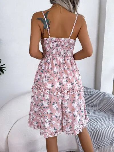 Printed Plunge Sleeve Cami Dress