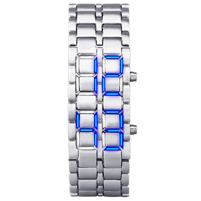 Digital Lava Wristwatch for Men Silver Blue Lamp