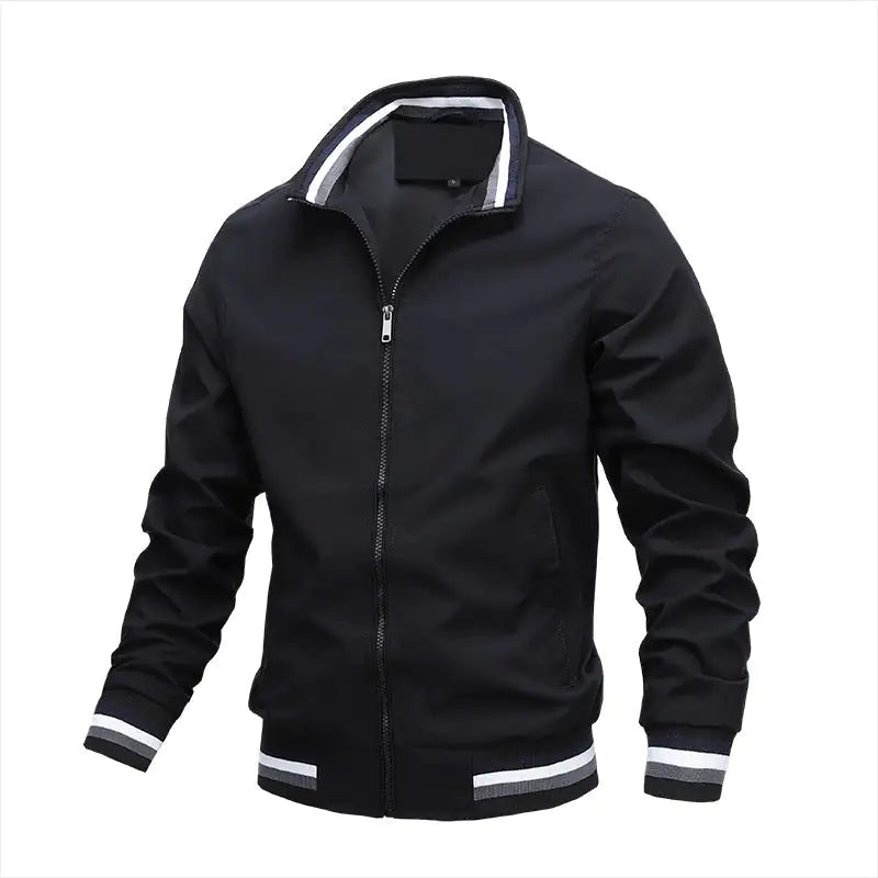 Men’s Casual Stand-up Collar Jacket Black 2XL